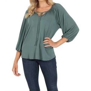 NEW VERONICA M cupro stretch split neck top in balsam